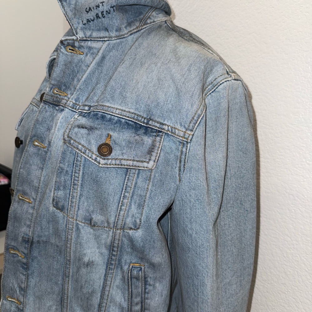 Saint Laurent Paris Light Wash Denim Jacket Size S Made in Italy Vintage Fade